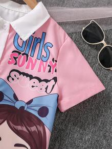青少年女孩全印花休闲短袖衬衫 - 白色 - 查看 5