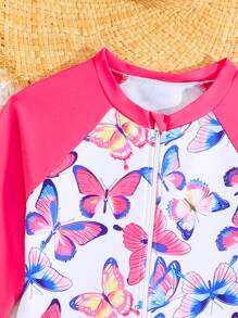 Young Girls' Minimalist One-Piece Swimsuit With Raglan Zip, Casual Everyday Wear