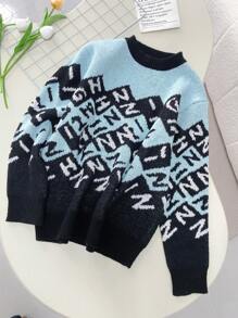 Jersey de punto cuello redondo holgado informal, otoño/invierno