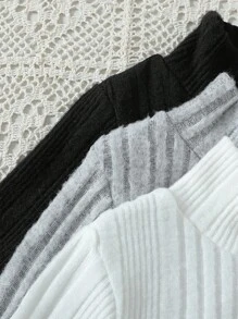 3 pièces t-shirts manches longues minimaliste à col montant de couleur unie pour jeunes filles, automne et printemps - Multicolore - Voir 6