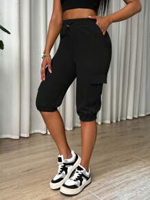 Zolique Ladies' Solid Color Simple Daily Casual Pants - Black - View 4