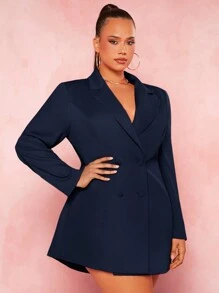 SHEIN SXY 大码优雅派对纯色双排扣西装外套