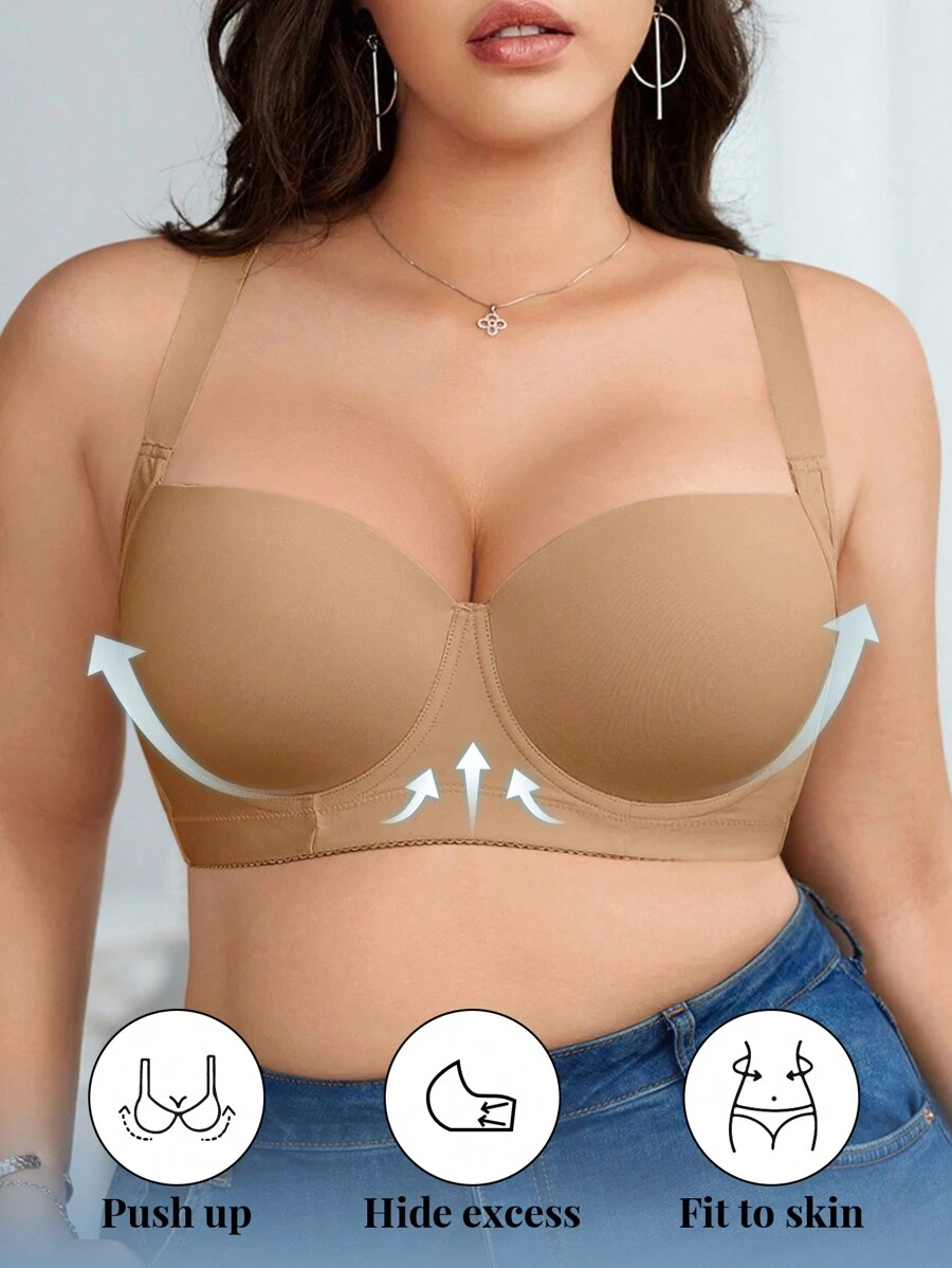 DesireSculpt Áo ngực không dây nâng ngực liền mạch thoải mái cỡ lớn có thể điều chỉnh, mặc thường ngày, nâng ngực - Màu Khaki - Xem 1