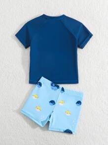 Baby Boys Cute Fish Print Random Rash Guard & Board Shorts Beach Swimsuit Set - Multicolor - View 2