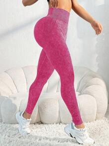 Easithlete Women High Waisted Casual Fitness Matte Leggings - Hot Pink - View 6
