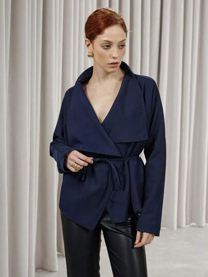 SHEIN Privé 女士简约宽松喇叭领短款风衣