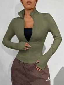 SHEIN EZwear Plus Size Women's Olive Green Casual Jacket - Army Green - View 6