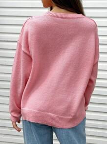 Jouncy Suéter holgado de punto con estampado de bloques de color y moño, para otoño/invierno