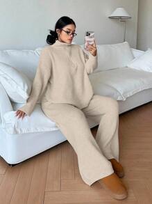Flirla Casual Versatile Half-Zip Women Suit, Autumn/Winter New Fall Cloth For Women - Camel - View 1