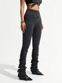 SHEIN ICON Damen High-Waist einfache anliegende Jeans, Lässig Alltags-Tragen - Schwarz - Übersicht 4