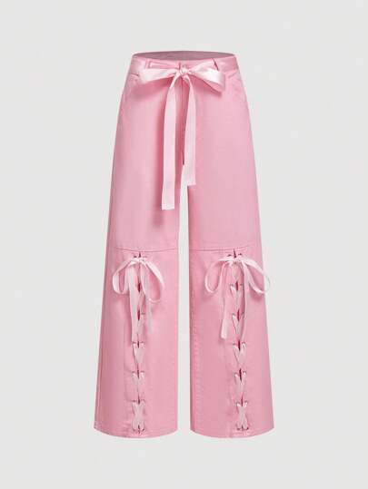 SHEIN MOD 女士纯色牛仔裤搭配领带，简约休闲日常风格