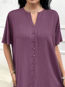 Al Najma Women's Elegant Solid Color Notched Neck Maxi Arabian Dress - Dusty Purple - View 3