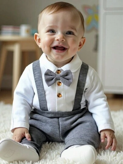 Souflis Souflis 男婴学院绅士复古连体裤带吊带和长裤 2 件套服装，适合秋季