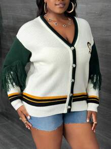 Slaydiva 大码女式休闲针织开衫，学院风 - 彩色 - 查看 5