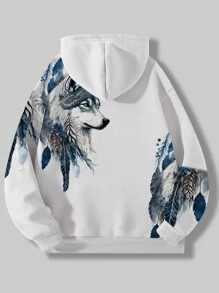 Manfinity LEGND Áo hoodie dài tay họa tiết động vật thường ngày cho nam, Áo hoodie họa tiết đi chơi, Quà tặng cho bạn bè, chồng, bạn trai - trắng - Xem 4