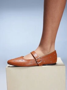 CUCCOO GRLICON 女士 Y2K 风格平底鞋，适合朋克、骑行者、酷女孩、万圣节、圣诞节、派对装扮 - 棕色 - 查看 9