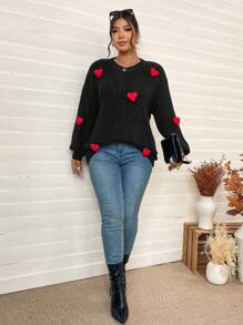 Calvaya Plus Size Pullover Crew Neck Long Sleeve Knit Sweater, Casual And Fashionable For Everyday Wear, For Winter Knit Pullover Fall - Black - View 3