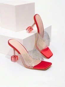 CUCCOO SZL New Fashion Versatile Rhinestone Bowknot High Heel Sandals Spring Shoes Spring Break Easter Prom Heels - Red - View 1