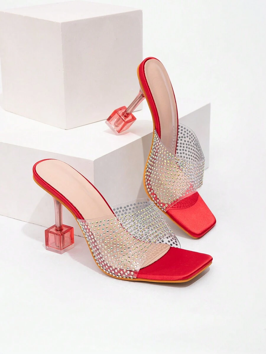 CUCCOO SZL New Fashion Versatile Rhinestone Bowknot High Heel Sandals Spring Shoes Spring Break Easter Prom Heels - Red - View 1