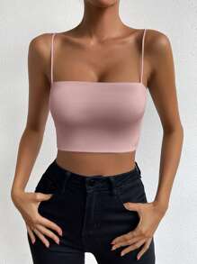 Chiquease Women's Solid Color Spaghetti Strap Simple Casual Top - Baby Pink - View 4