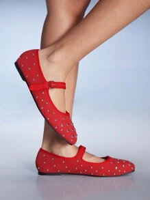 CUCCOO GRLICON 女士 Y2K 风格平底鞋，适合朋克、骑行者、酷女孩、万圣节、圣诞节、派对装扮 - 紅色 - 查看 8