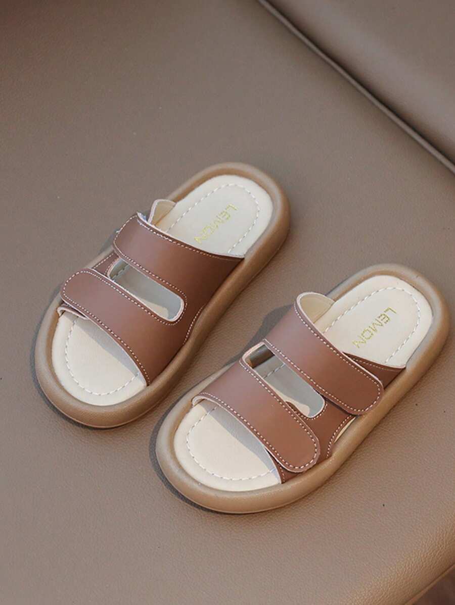 1双棕色钩环软底时尚拖鞋，适合幼儿/婴儿 - 棕色 - 查看 1