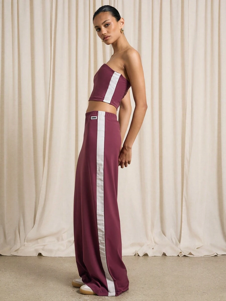 AiiRZ Bandeau Side Stripe Crop Top And Maxi Skirt Set - Burgundy - View 1
