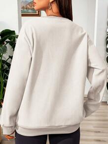 INAWLY 宽松女士 MAMA 刺绣印花卫衣，秋冬 - 米色 - 查看 2