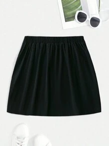 Lyrianda Plus Size Solid Minimalist A-Line Skirt, Casual Everyday Wear - Black - View 2