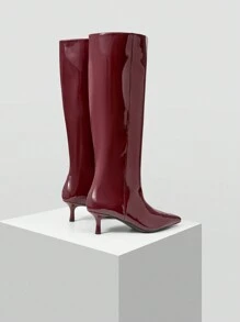 MOTF PREMIUM FRENCH TALL BOOTS, STILETTO HEEL BOOTS FOR WOMEN NEW YEAR HOLIDAY, FOR VALENTINE'S DAY, SPRING SHOES, SPRING BREAK EASTER FOR CHRISTMAS - Burgundy - View 6