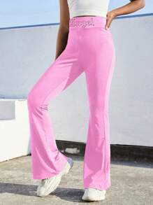 SHEIN Tween Girls Casual Y2K Style Butterfly Rhinestone Embellished Long Pants - Pink - View 6