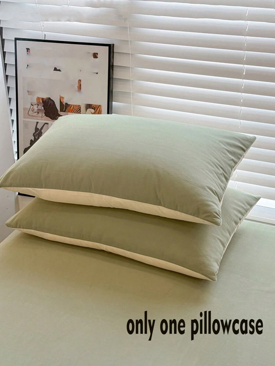 1pc Green And Beige Color Pillowcase, Washable Without Filling - Green - View 1