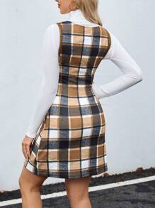 SHEIN LUNE Women's Casual Plaid Sleeveless Short Dress For Autumn
