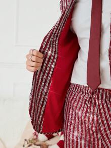 Manfinity VCAY 男女通用弹力网布铆钉刺绣亮片西装外套，适合秋冬季和圣诞节穿着。 - 彩色 - 查看 8