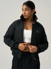 Women's Camouflage Winter Lined Zip-Front Sport Padded Coat - Black - View 5