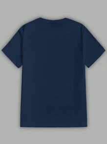 Manfinity Dauomo 修身男士活力加州图案印花圆领 T 恤 - 透气、柔软、短袖、休闲、户外穿着 - 男士休闲创意上衣 - 藏蓝色 - 查看 3