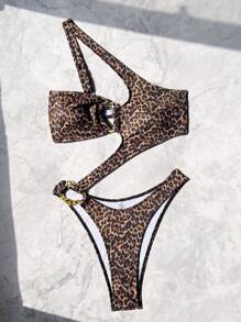 Swim SXY 2025 Women Leopard Print Cutout One-Piece Sexy Swimsuit For Vacation Summer - Multicolor - View 5