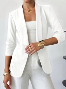 Firerie 女士简约优雅休闲百搭黑色褶皱 3/4 袖办公室西装外套，带披肩领 - 白色 - 查看 2