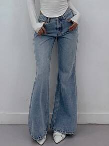 DAZY Women's Front Button Pocket Casual Flare Leg Jeans - Light Wash - View 4