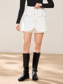 EastFlair Women's White Casual Loose 2 In 1 A-Line Skirt Shorts - White - View 1