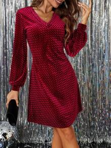 SHEIN Clasi Women V-Neck Velvet Christmas New Year Mini Dress