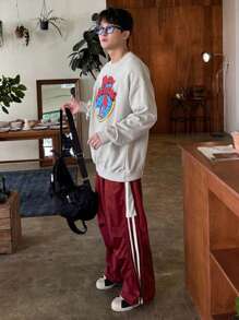 DAZY 男士休闲撞色条纹抽绳下摆长裤 男士慢跑裤