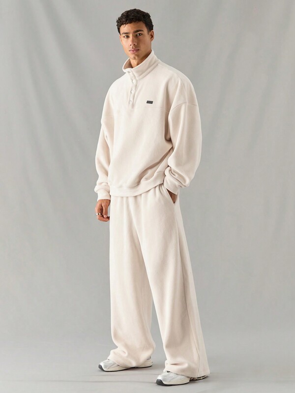 Manfinity RebelGame 2pcs Men's Fashion Casual Knit Loose Fit Half-Zip Long Sleeve Hoodie & Elastic Waist Straight Leg Pants Set