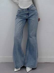 DAZY Women's Front Button Pocket Casual Flare Leg Jeans - Light Wash - View 3