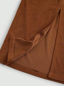 SHEIN Clasi Plus Size Women's Corduroy Front Slit A-Line Skirt