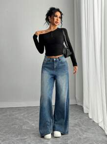 INAWLY Women's Y2K Fitted Sexy One-Shoulder Long Sleeve T-Shirt Fall Cloth For Women