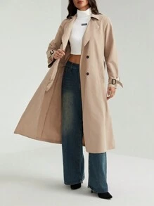 SHEIN Tall Elegancki trencz z długim rękawem i ściągaczem w talii, jesień/zima