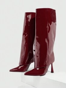 CUCCOO SZL Women Fashion Burgundy Pointed Toe Slim High Heel Over-The-Knee Boots, For Commuting, Dating, Party, Holiday, Evening Event Spring Shoes Spring Break Easter For Christmas Spring Shoes Fall Shoes - Burgundy - View 8