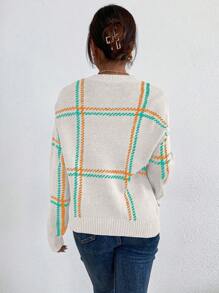 SHEIN LUNE Áo len chui đầu kẻ sọc dài tay cổ tròn tối giản cho nữ, mặc thường ngày - Nhiều màu - Xem 2