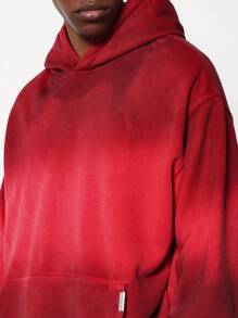 SUMWON Washed Effect Oversized Pullover Hoodie With Kangaroo Pocket Drawstring Urban Athletic Streetwear Fall Winter Loungewear Casual Layer - Red - View 3